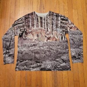 Get A Life XL Woodland Wolves All Over Print Long Sleeve Shirt Forest Graphic